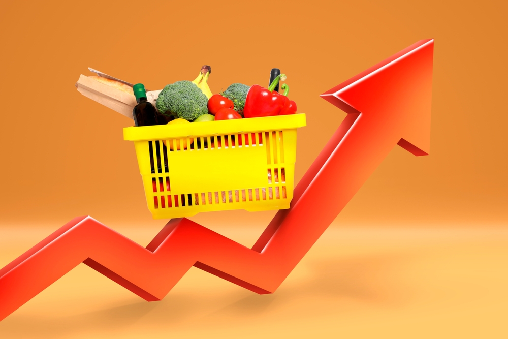 Shopping basket with groceries and inflation
